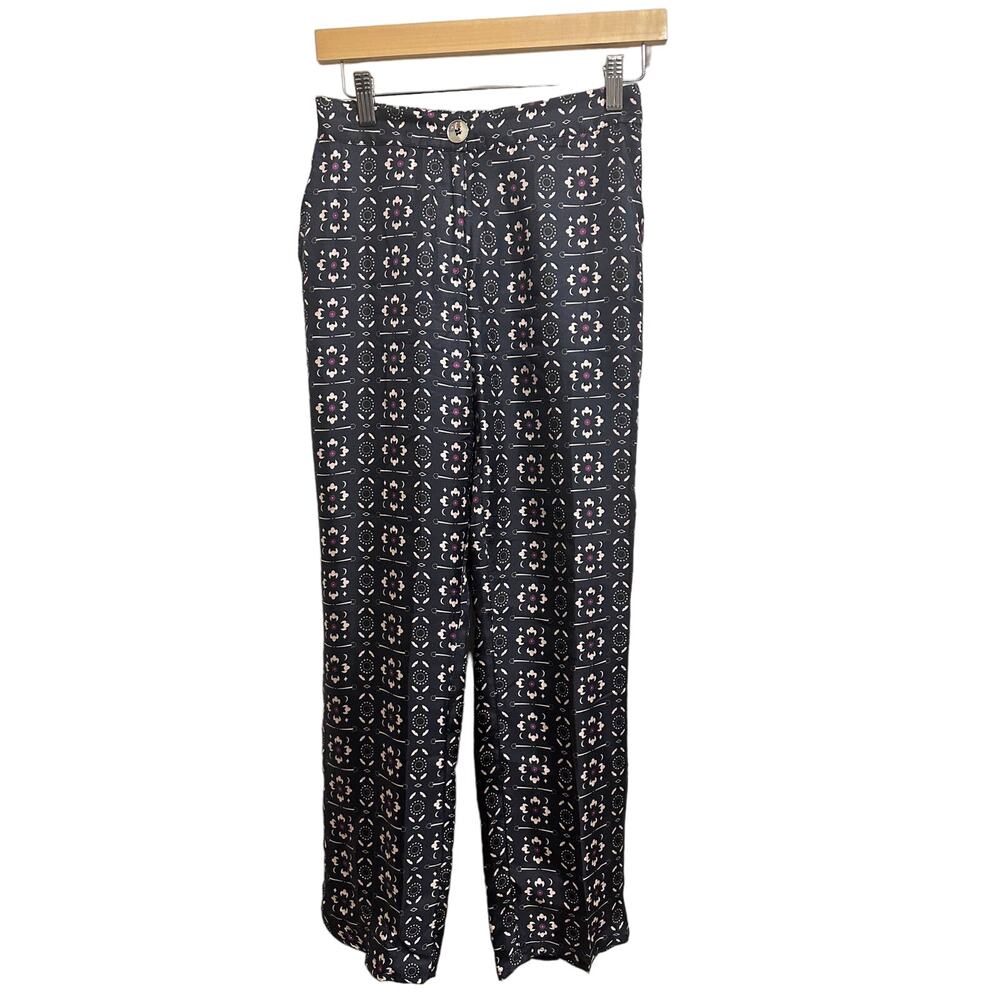 Vilagallo‎ Ornella navy print pant navy silk size 38 $215